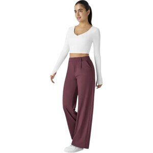 Halara Womens High Waisted Size XL Petite Red Mahogany Wide Leg Work Pants